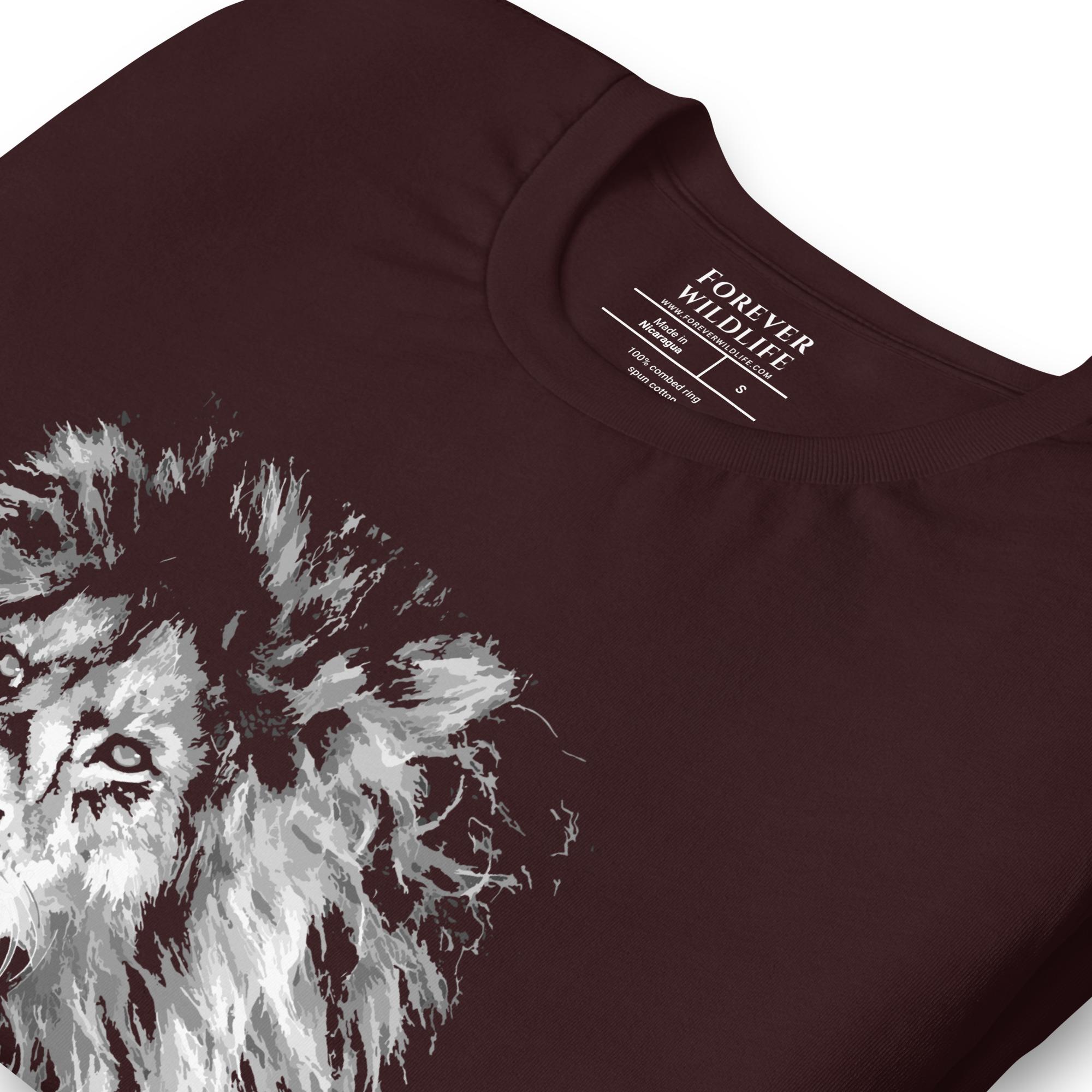Lion T-Shirt in Oxblood Black – Premium Wildlife T-Shirt Design, Wildlife Clothing & Apparel from Forever Wildlife