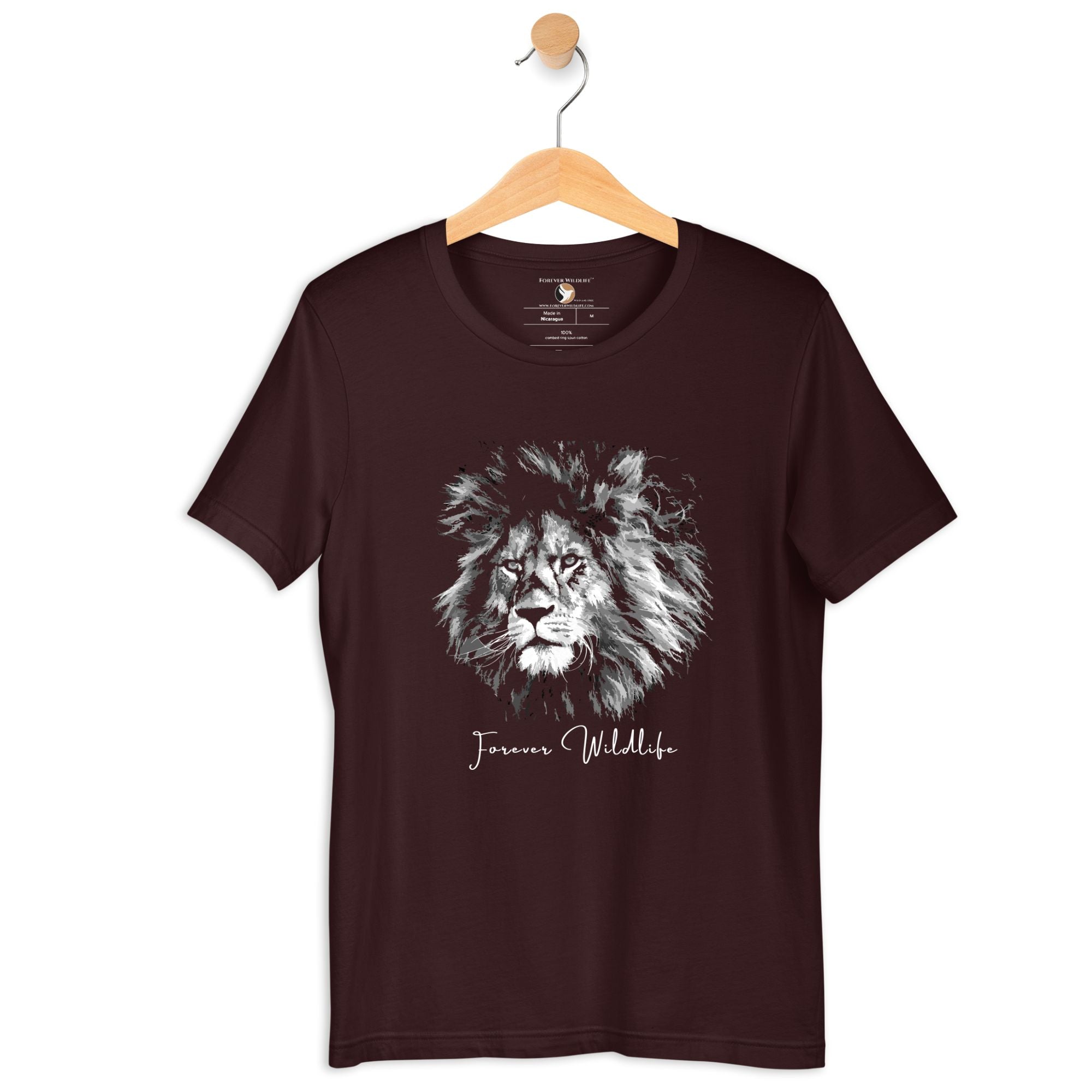 Lion T-Shirt in Oxblood Black – Premium Wildlife T-Shirt Design, Wildlife Clothing & Apparel from Forever Wildlife
