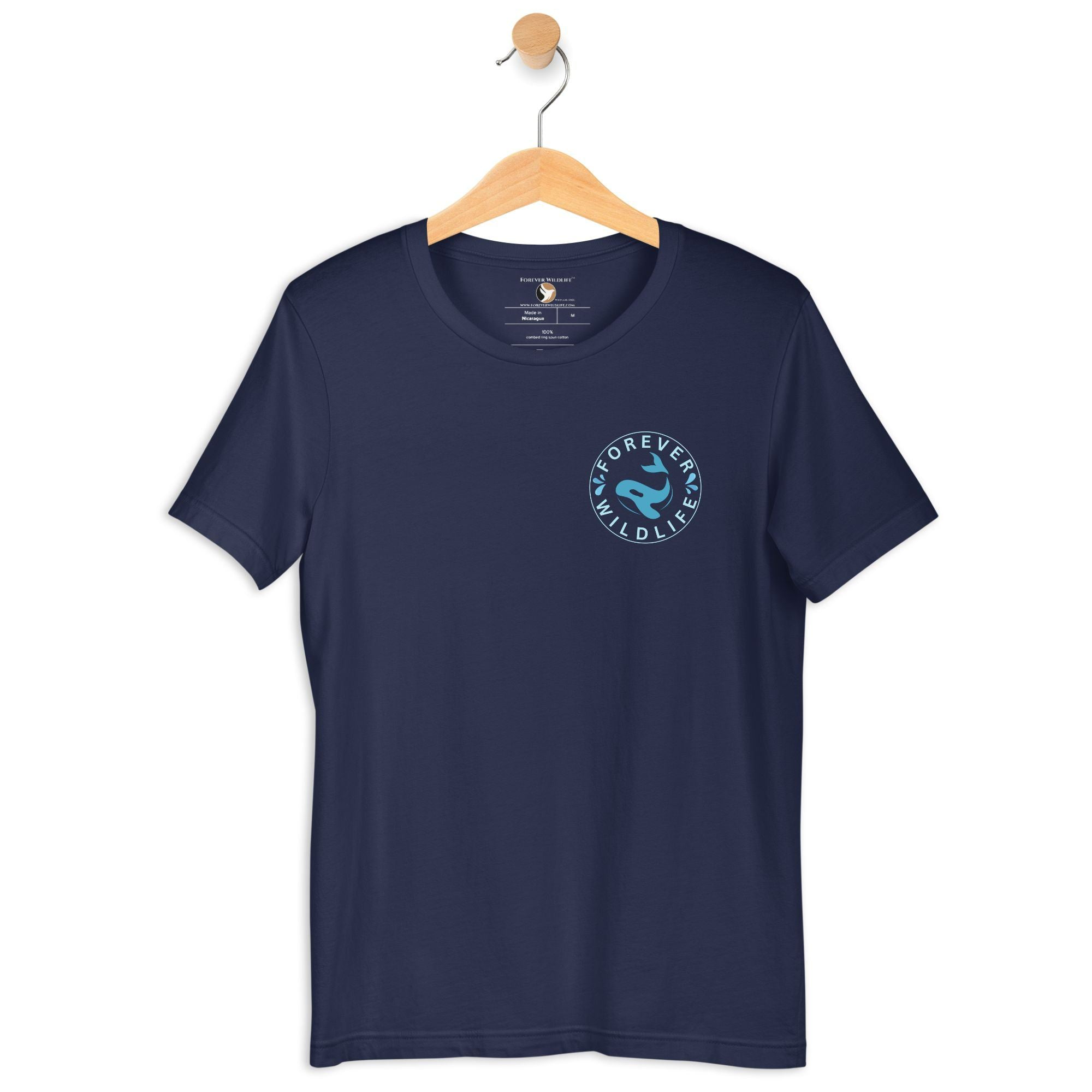 Orca Shirt, beautiful Navy Orca T-Shirt with Killer Whales on the shirt by Forever Wildlife selling Wildlife T Shirts.