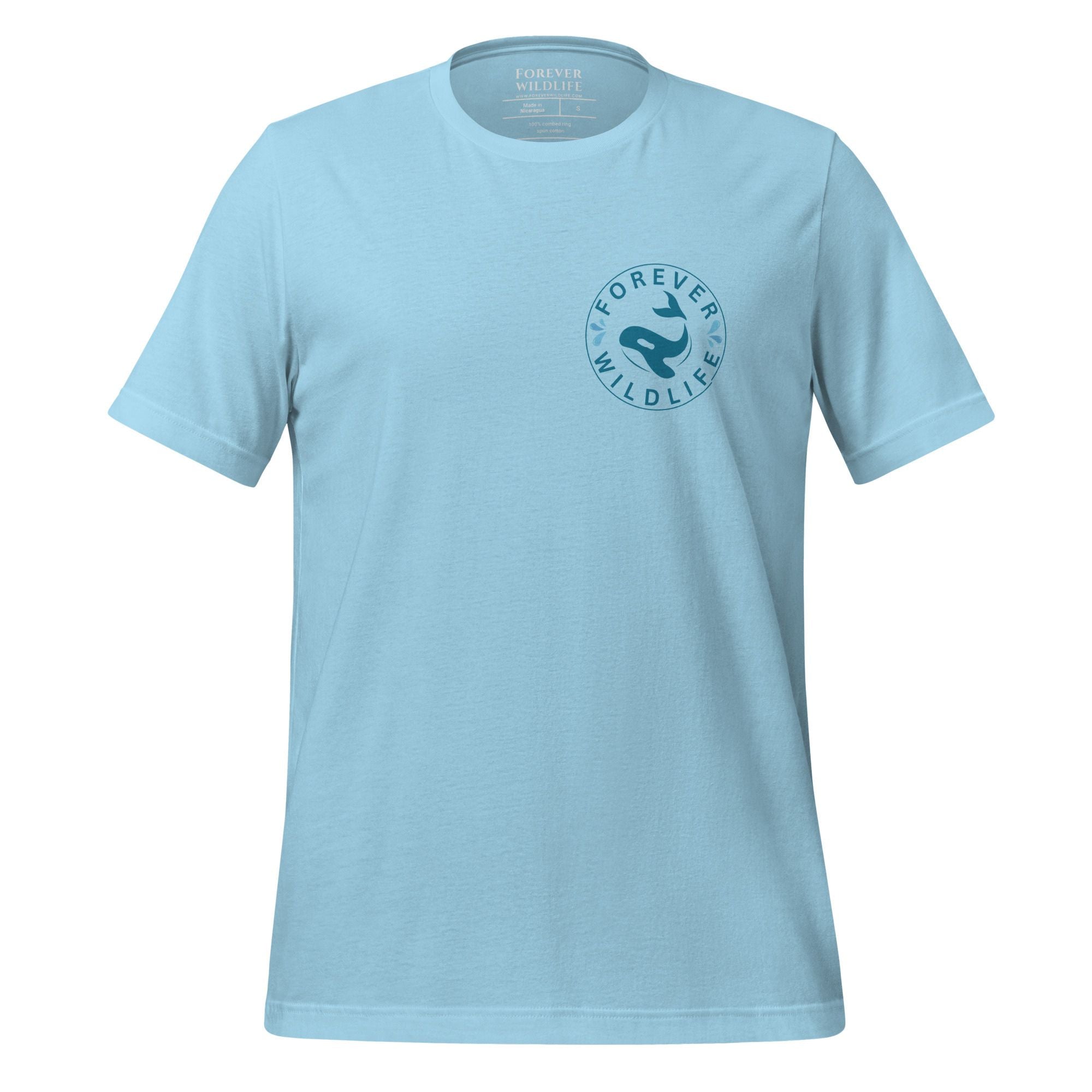 Orca Shirt, beautiful Ocean blue T-Shirt with Killer Whales on the shirt by Forever Wildlife selling Wildlife T Shirts.