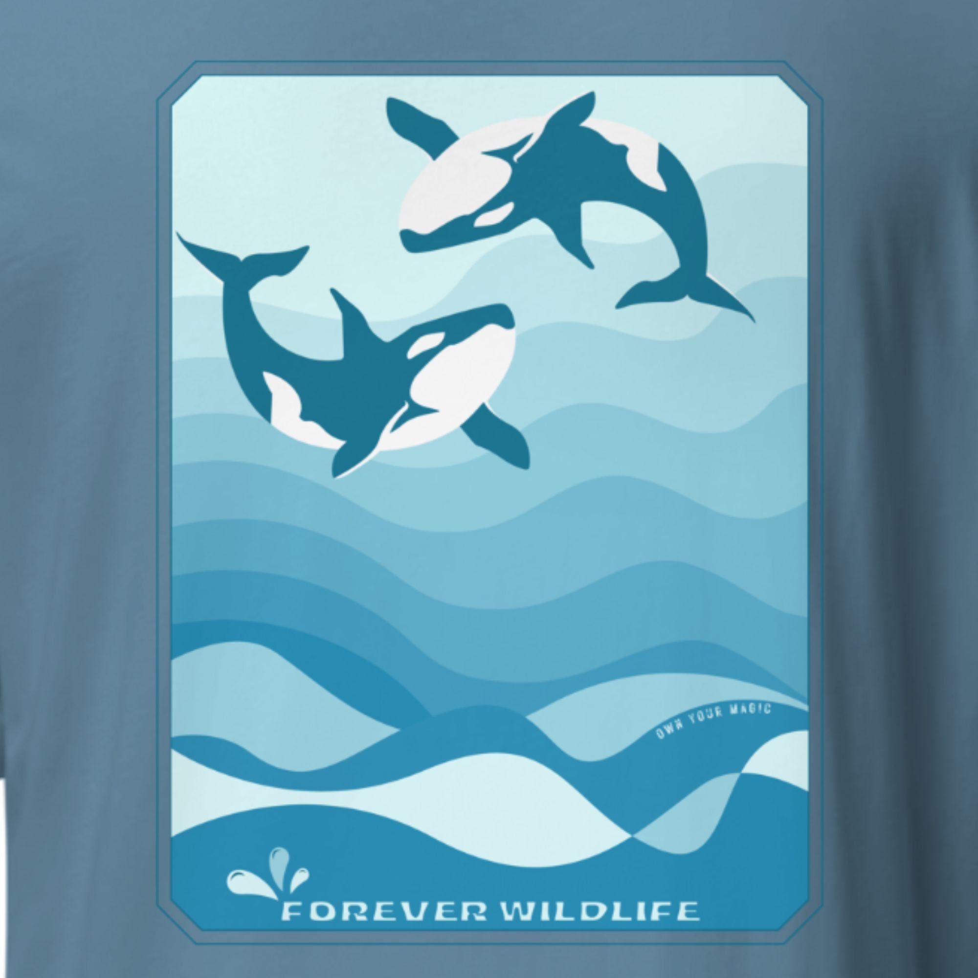 Orca Shirt, beautiful Blue Steel Orca T-Shirt with Killer Whales on the shirt by Forever Wildlife selling Wildlife T Shirts.