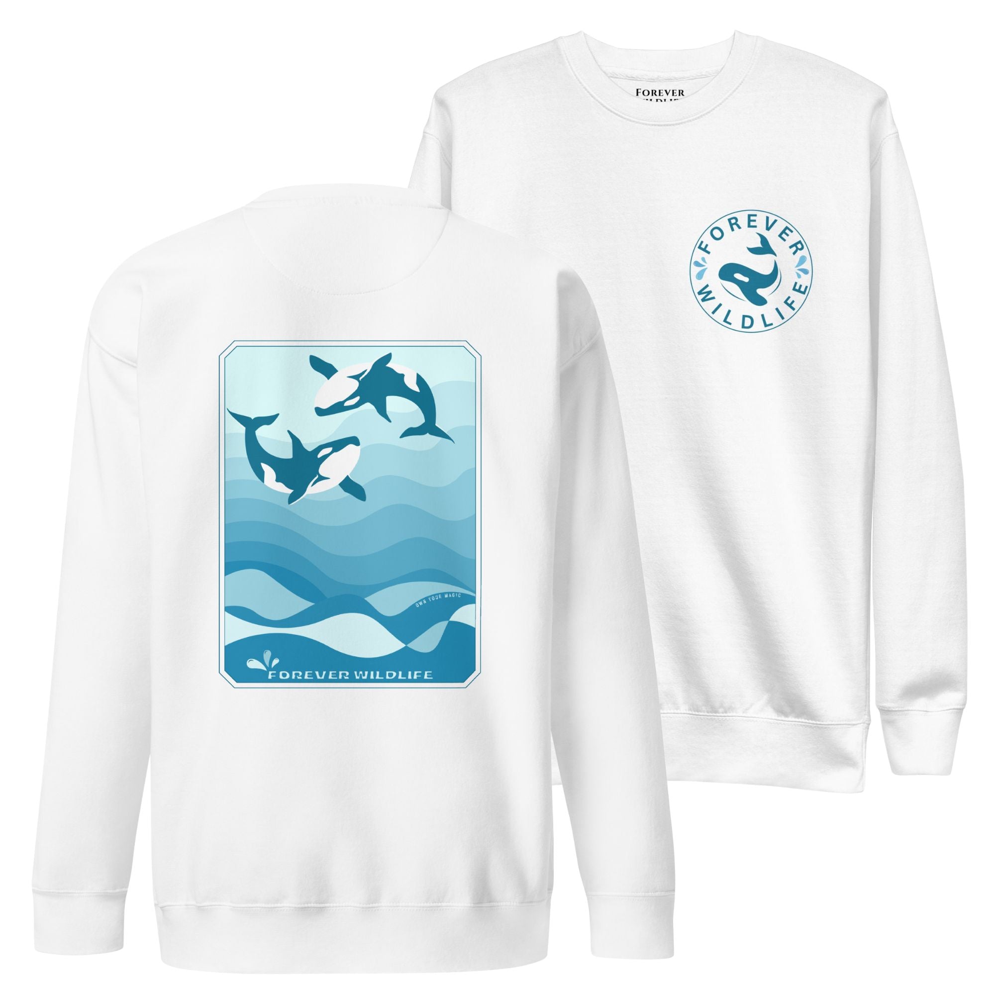  Orca Sweatshirt, beautiful White Orca Sweatshirt with Killer Whales on the sweatshirt by Forever Wildlife selling Wildlife Sweatshirts.