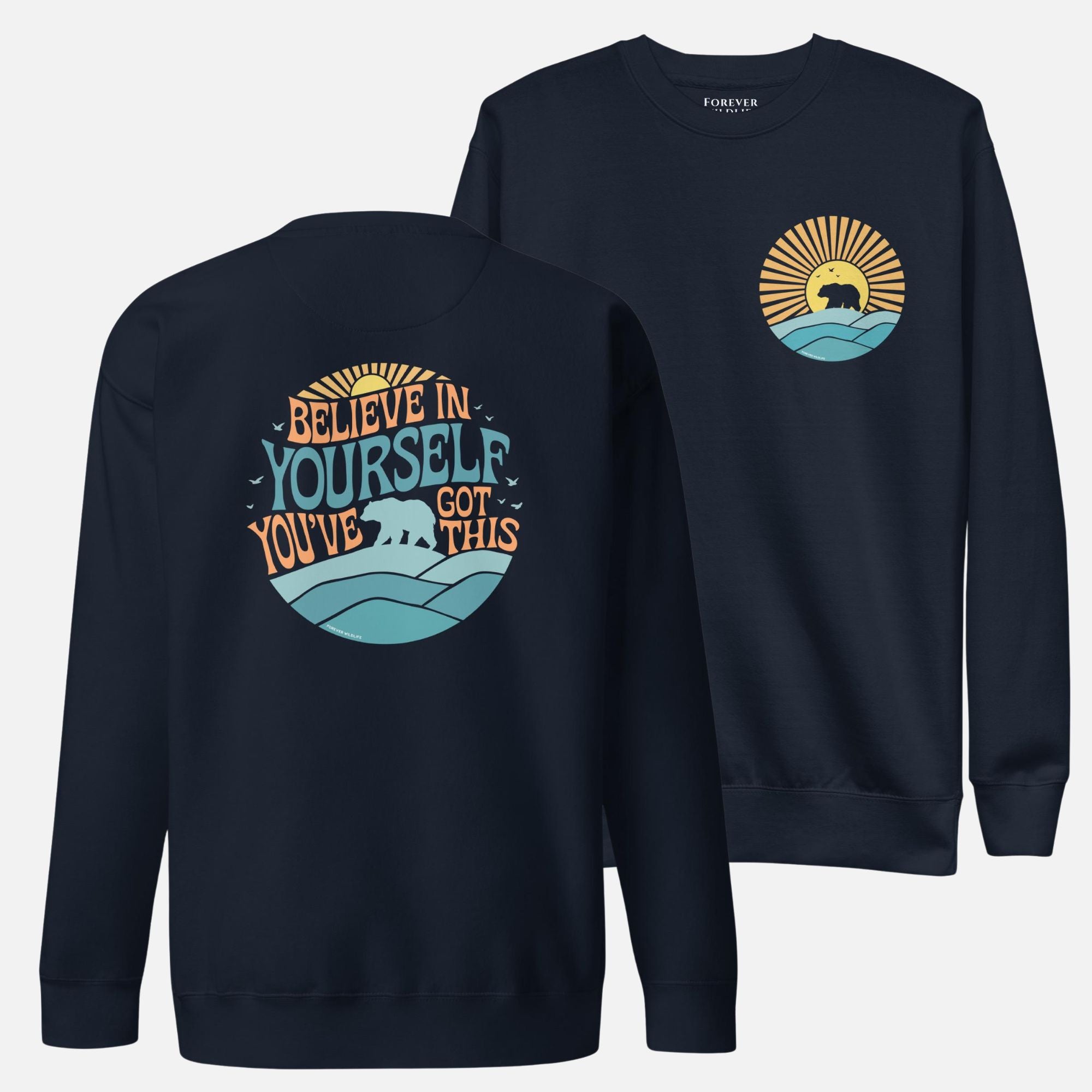 Polar Bear Sweatshirt in Navy Blazer, Premium Wildlife Animal Inspirational Sweatshirt Design, part of Wildlife Sweatshirts & Clothing from Forever Wildlife.
