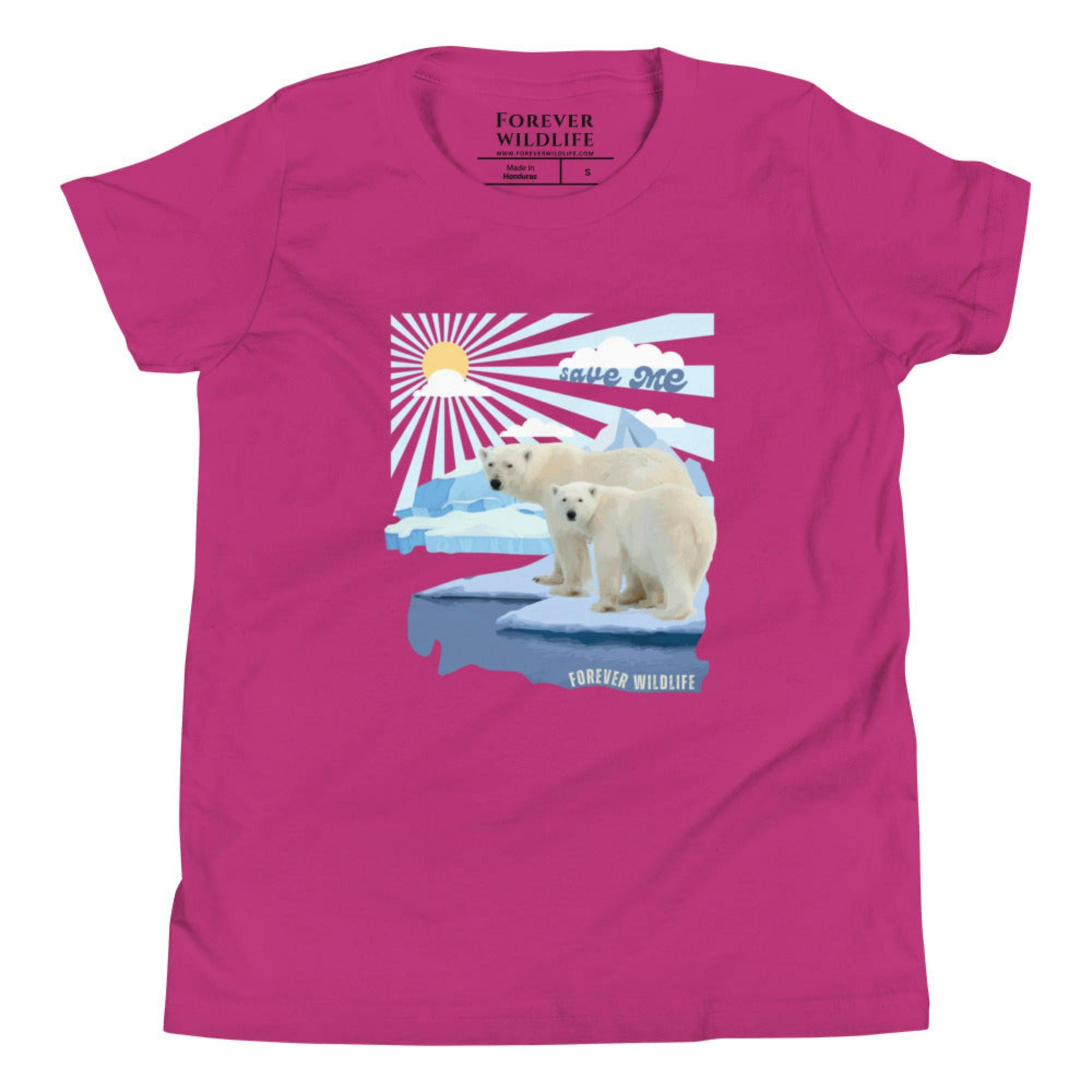 Save The Polar Bears Youth T-Shirt with Polar Bears graphic as part of Wildlife T Shirts, Wildlife Clothing & Apparel by Forever Wildlife