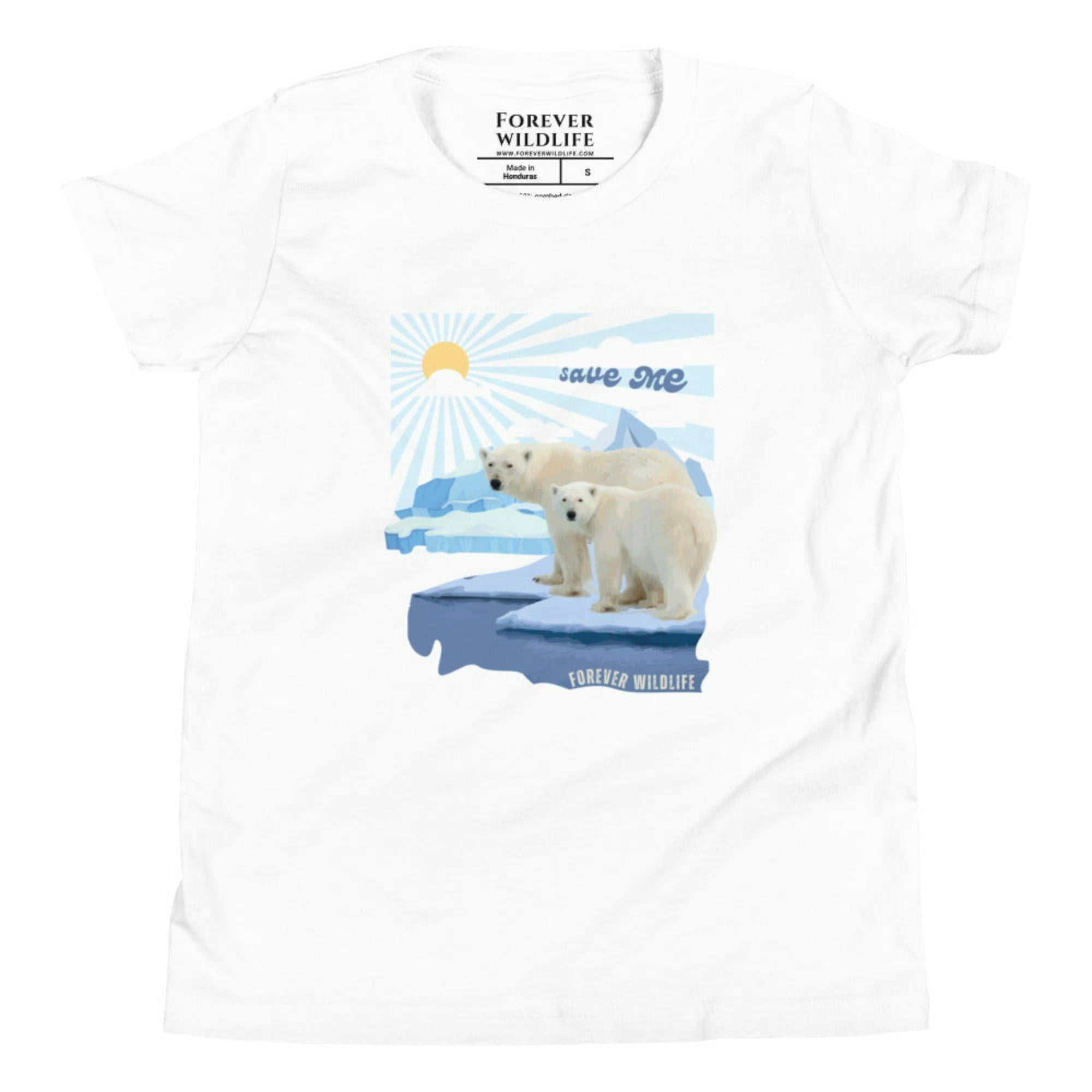 Save The Polar Bears Youth T-Shirt with Polar Bears graphic as part of Wildlife T Shirts, Wildlife Clothing & Apparel by Forever Wildlife