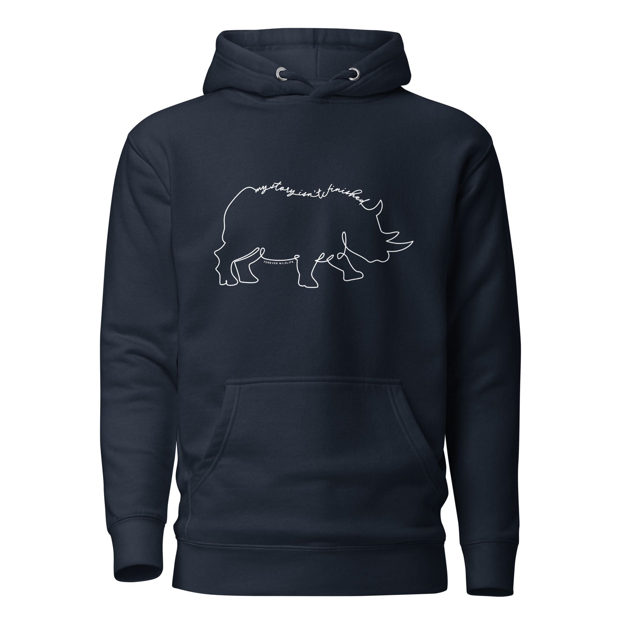 Rhino Hoodie in Navy – Premium Wildlife Animal Inspirational Hoodie Design, part of Wildlife Hoodies & Clothing from Forever Wildlife