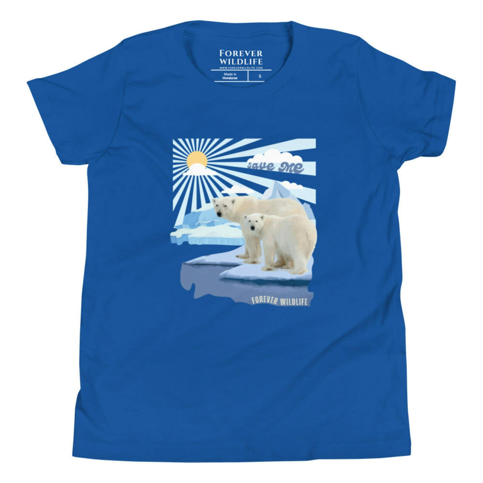 Royal Blue Youth T-Shirt with Polar Bears graphic as part of Wildlife T Shirts, Wildlife Clothing & Apparel by Forever Wildlife