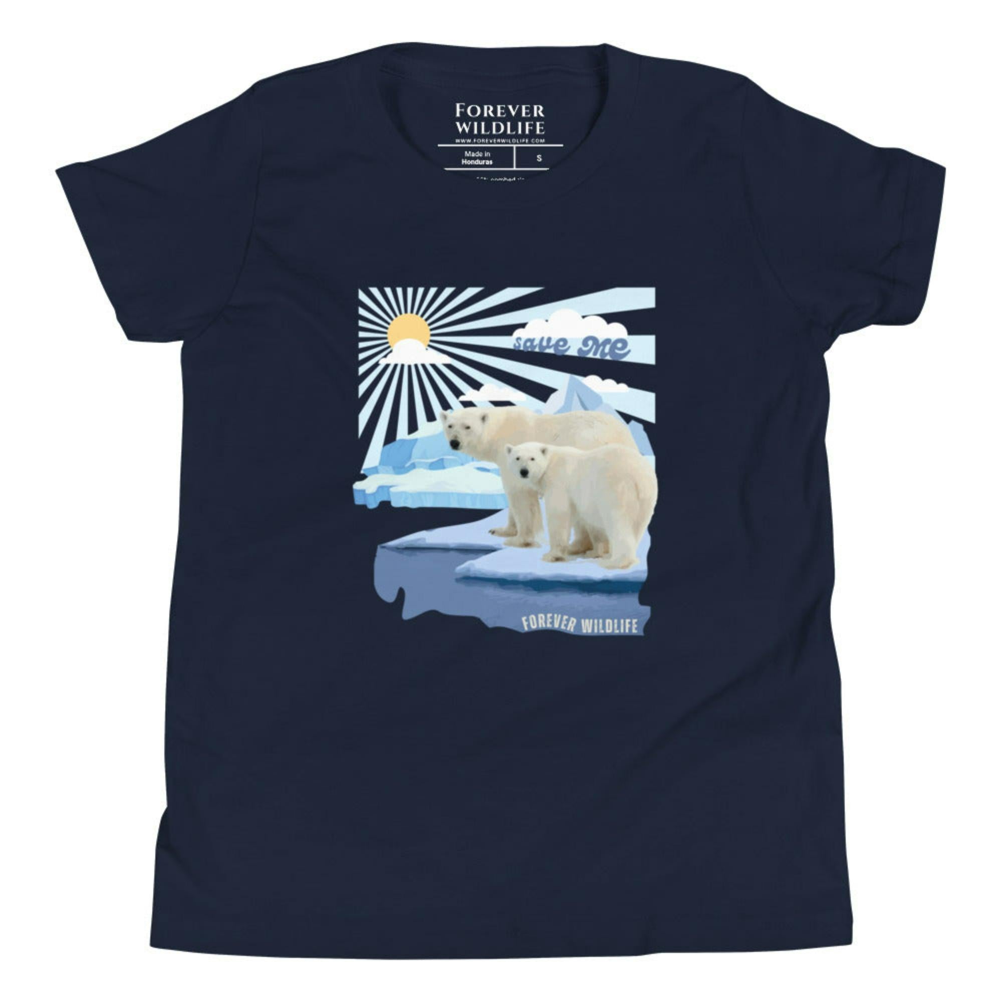Navy Youth T-Shirt with Polar Bears graphic as part of Wildlife T Shirts, Wildlife Clothing & Apparel by Forever Wildlife