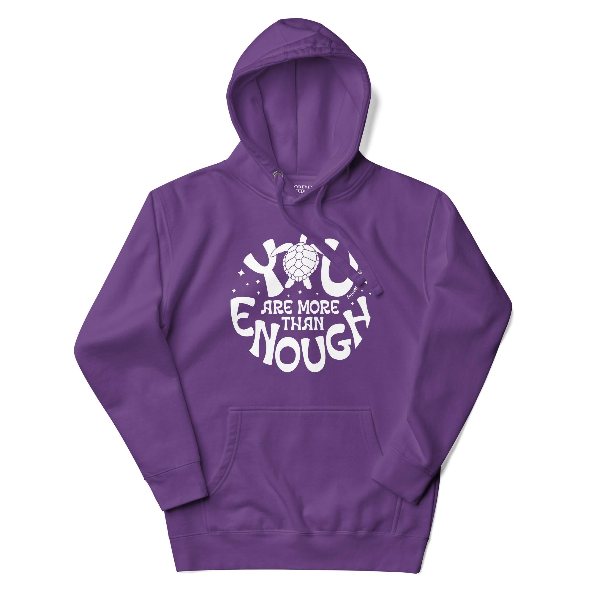 Sea Turtle Hoodie in Purple – Premium Wildlife Animal Inspirational Hoodie Design with YOu Are More Than Enough text, part of Wildlife Hoodies & Clothing from Forever Wildlife