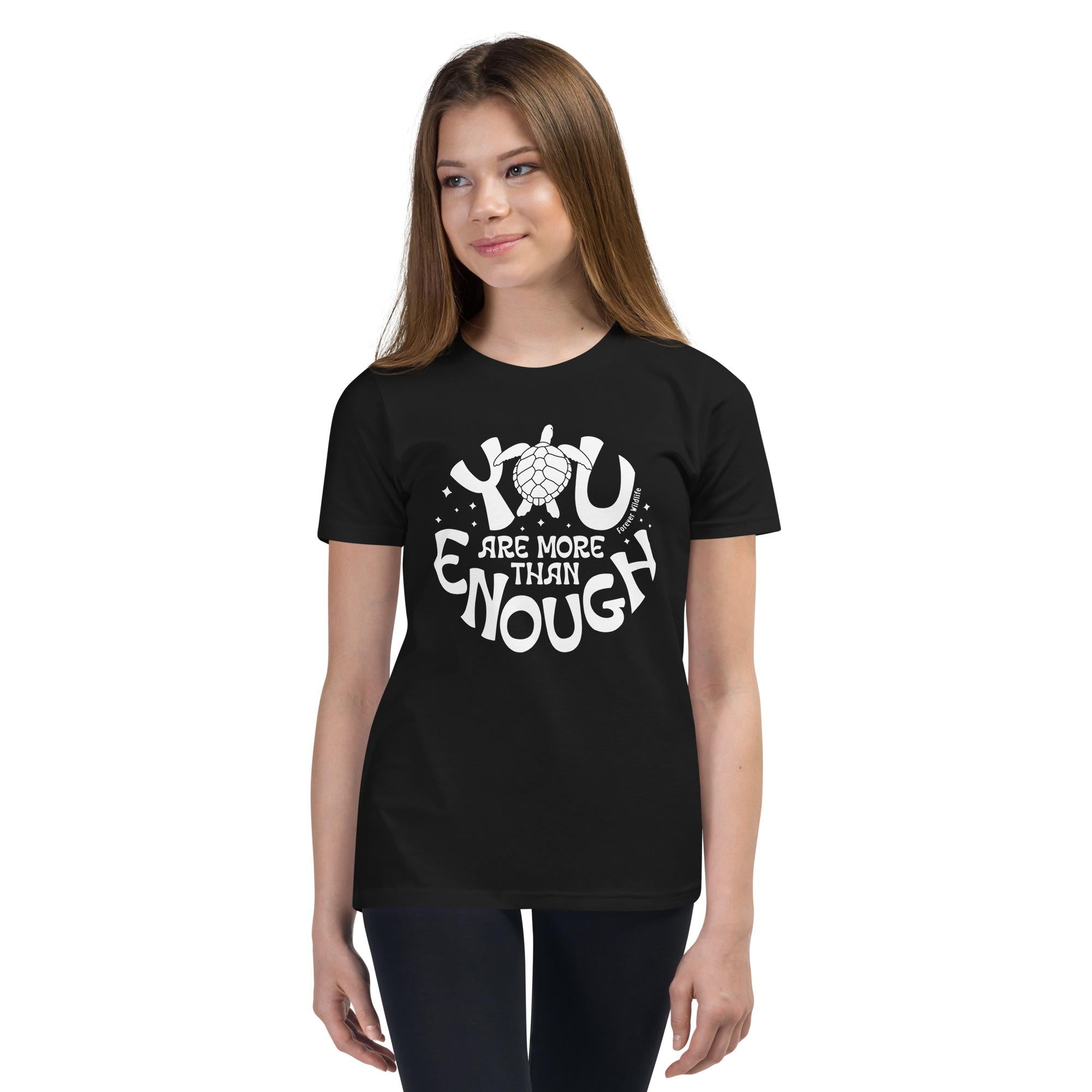 Teen wearing Black Sea Turtle Youth T-Shirt with Sea Turtle graphic as part of Wildlife T Shirts, Wildlife Clothing & Apparel by Forever Wildlife