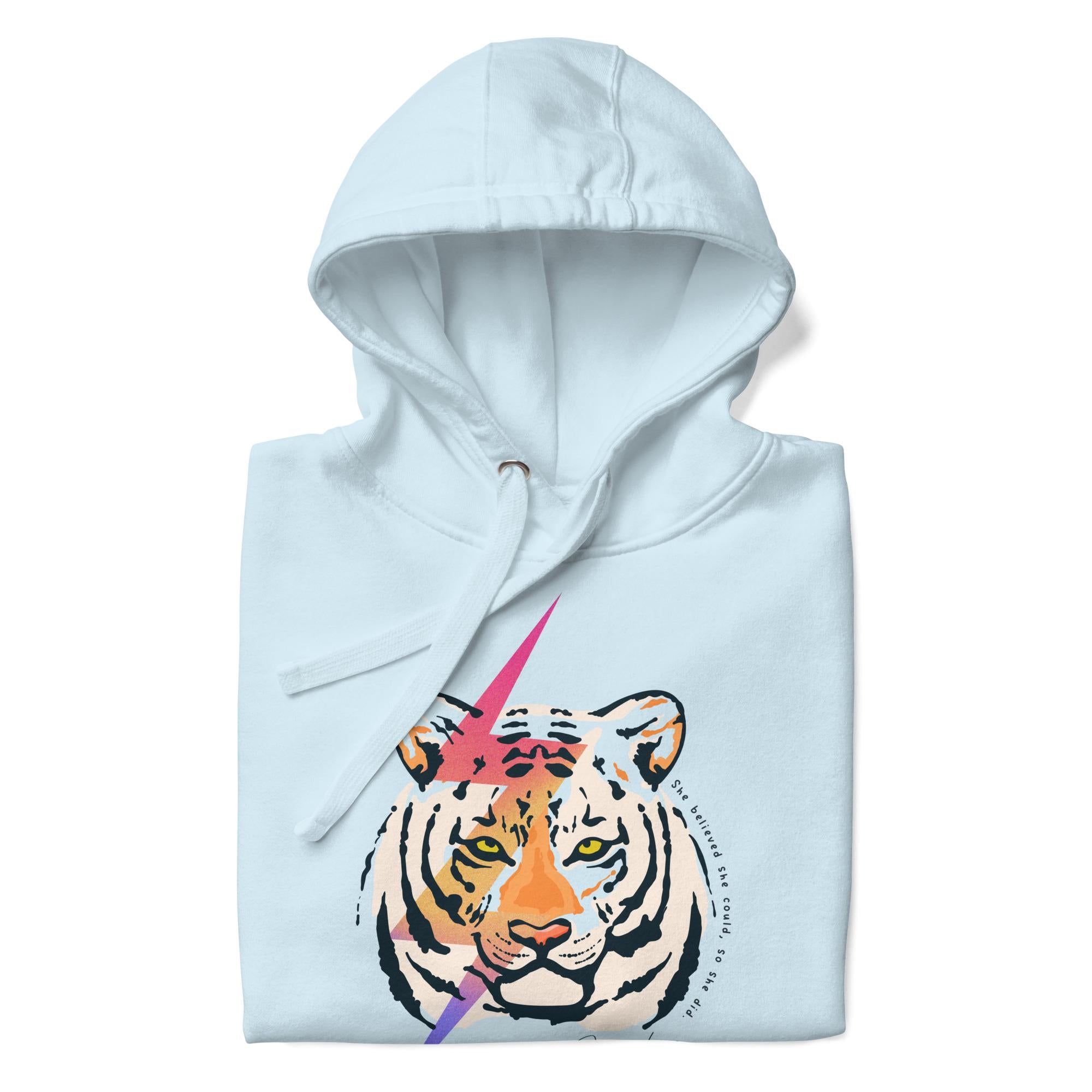 Tiger Hoodie in Sky Blue – Premium Wildlife Animal Inspirational Hoodie Design, part of Wildlife Hoodies & Clothing from Forever Wildlife