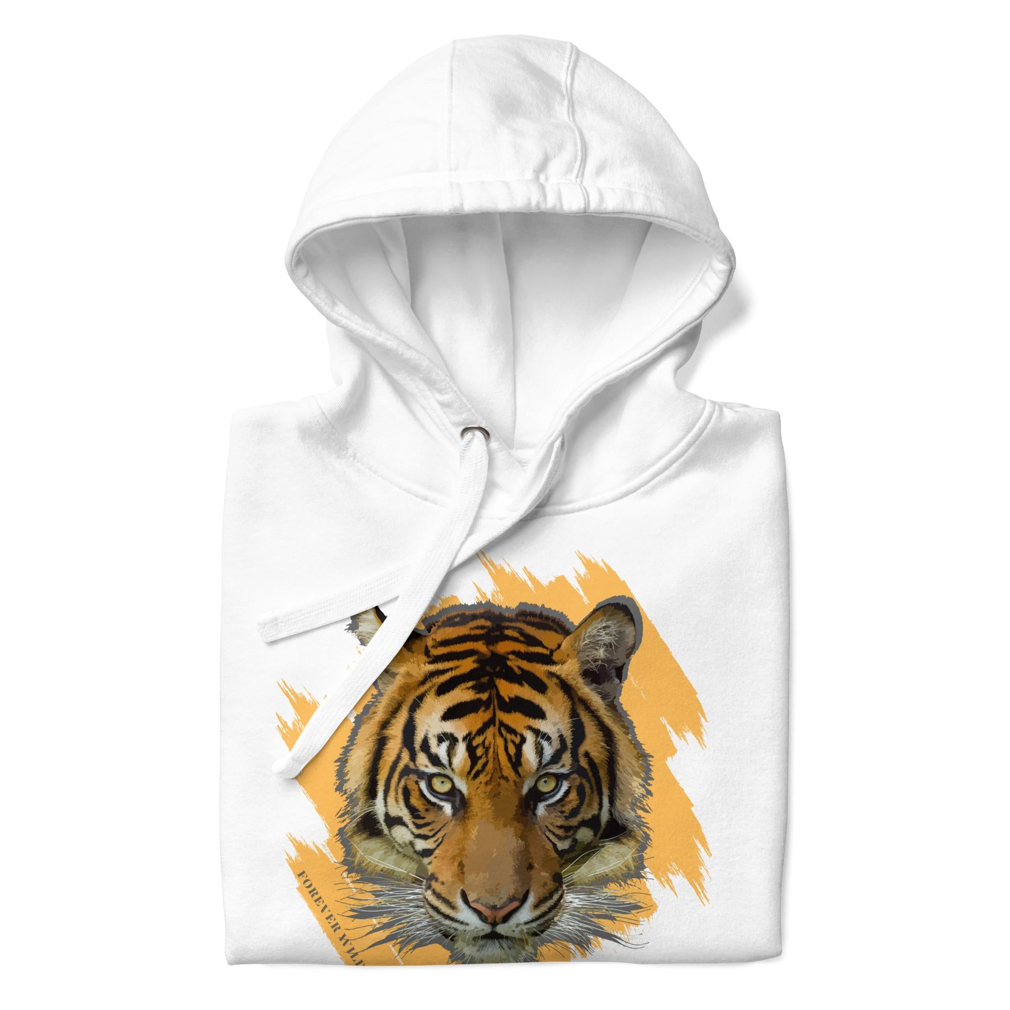 Tiger Face Hoodie in White – Premium Wildlife Animal Inspirational Hoodie Design, part of Wildlife Hoodies & Clothing from Forever Wildlife