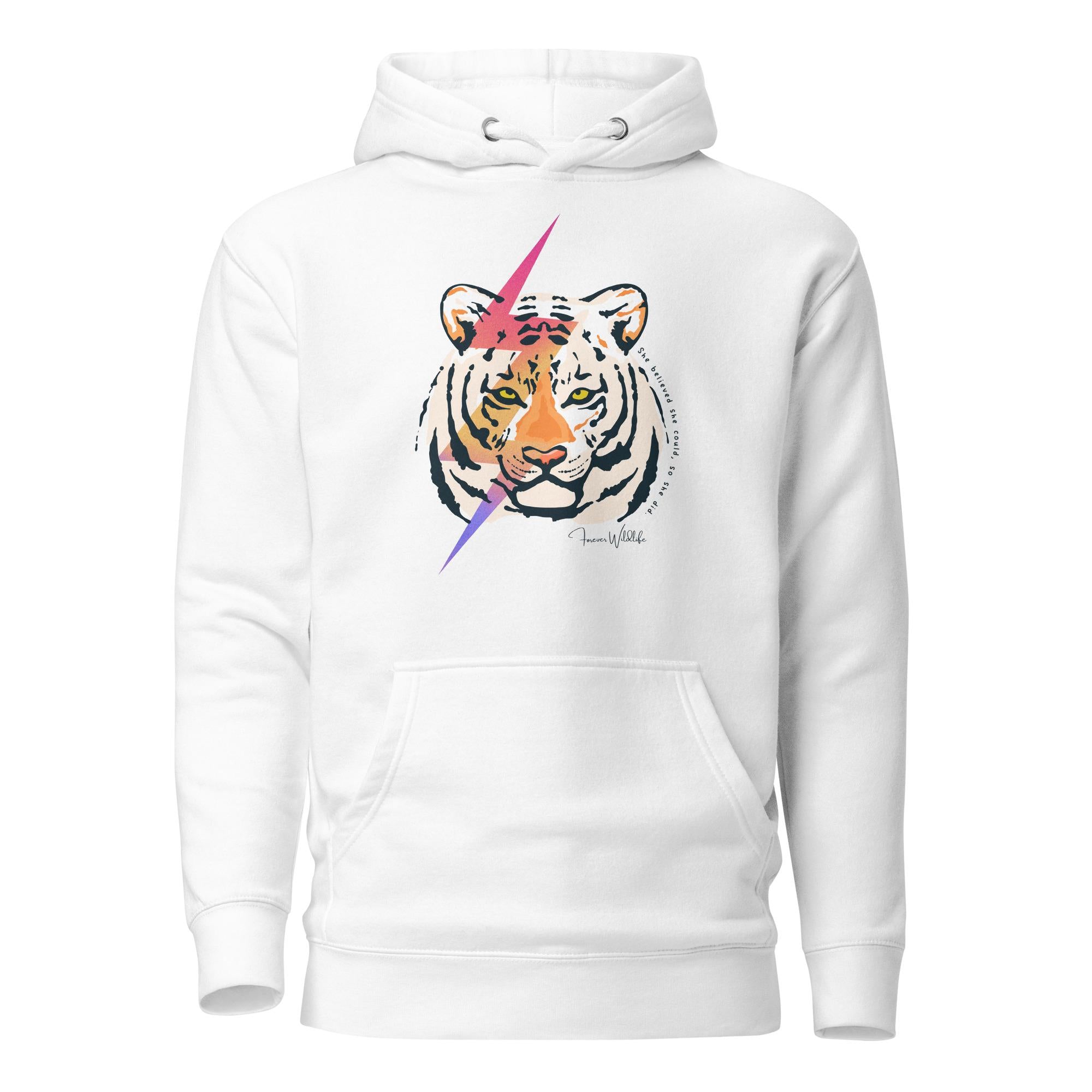 Tiger Hoodie in White – Premium Wildlife Animal Inspirational Hoodie Design, part of Wildlife Hoodies & Clothing from Forever Wildlife
