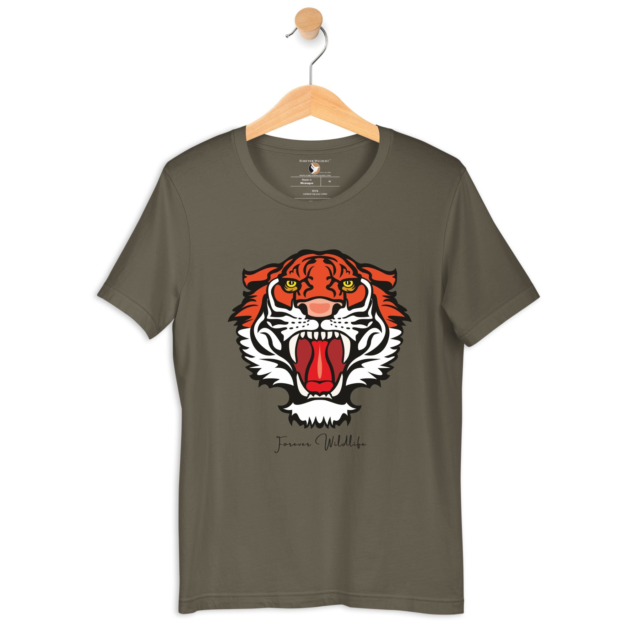 Tiger T-Shirt in Army – Premium Wildlife T-Shirt Design, Wildlife T-Shirts & Clothing from Forever Wildlife