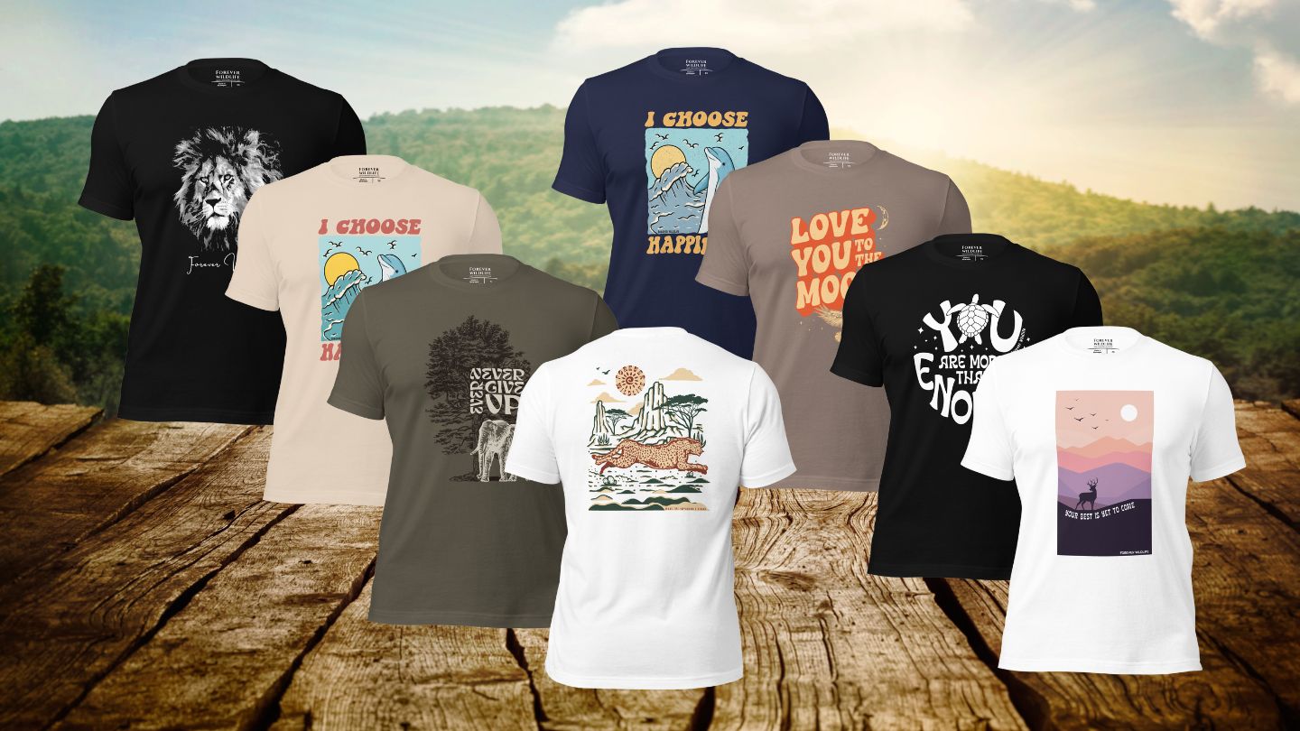 Unisex TShirts mockups with Inspirational Wildlife Animal Graphic on them as part of Unisex T-Shirts collection & Clothing from Forever Wildlife.