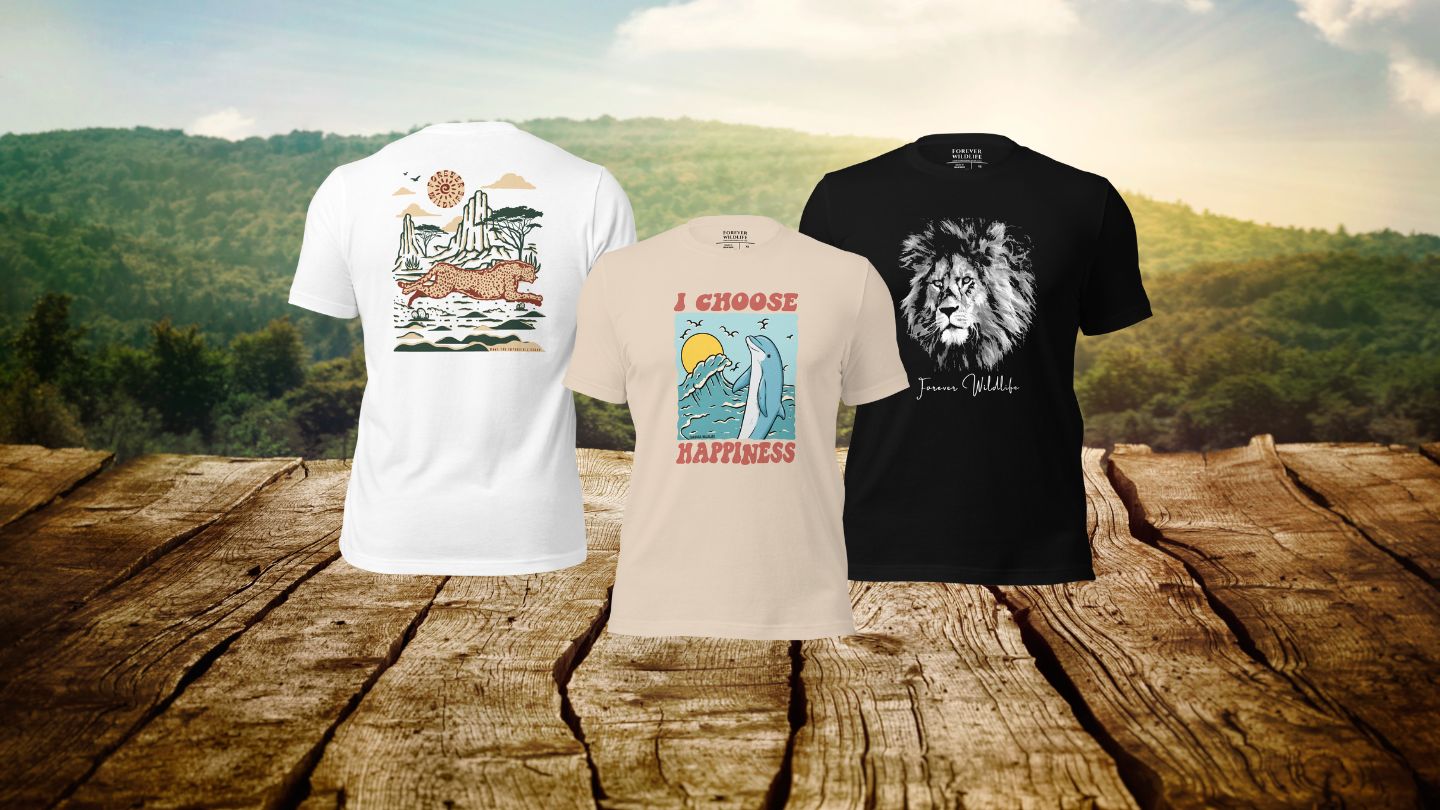 Three Unisex TShirts mockups with Inspirational Wildlife Animal Graphic on them as part of Unisex T-Shirts collection & Clothing from Forever Wildlife 