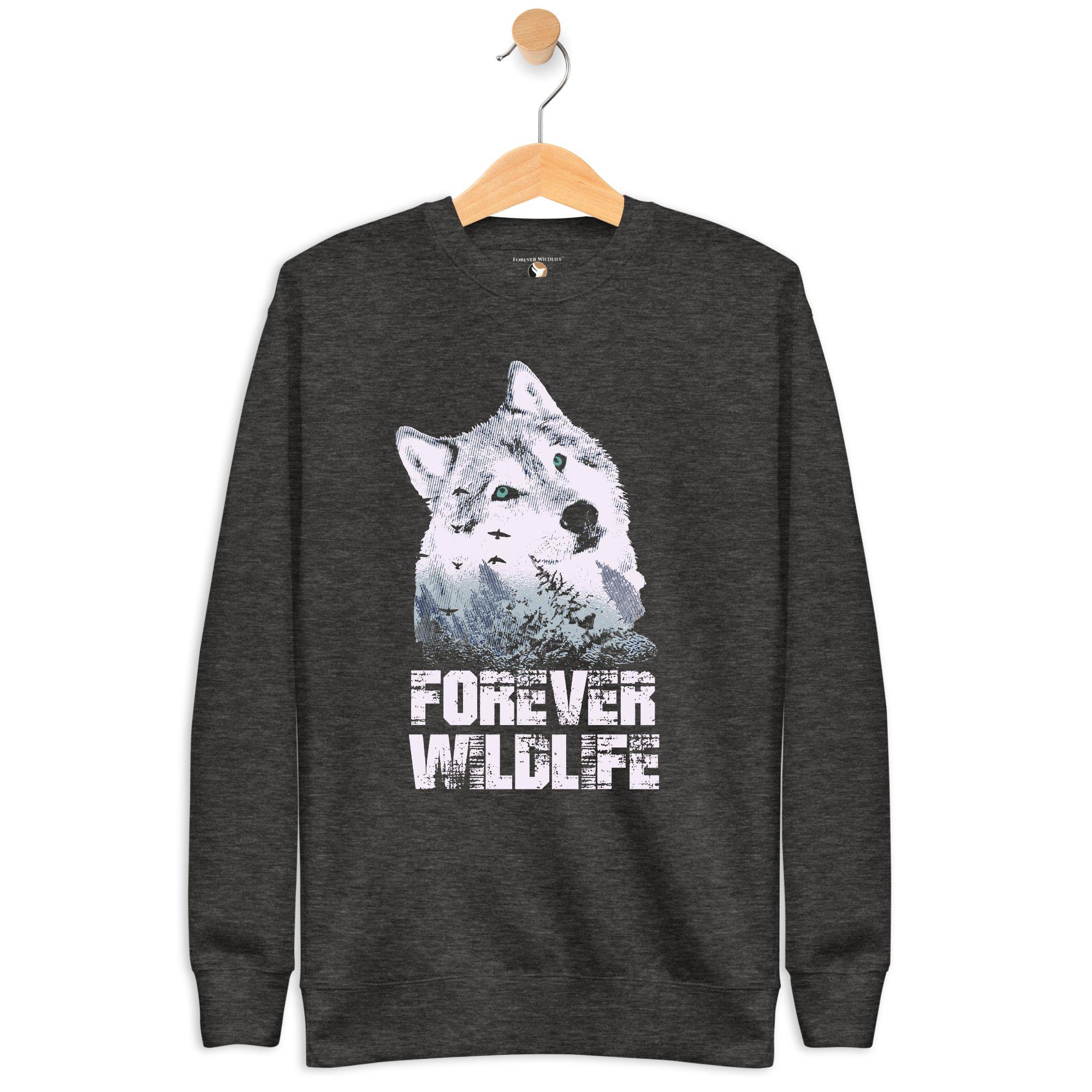 Wolf Sweatshirt in Charcoal-Premium Wildlife Animal Inspiration Sweatshirt Design, part of Wildlife Sweatshirts & Clothing from Forever Wildlife.