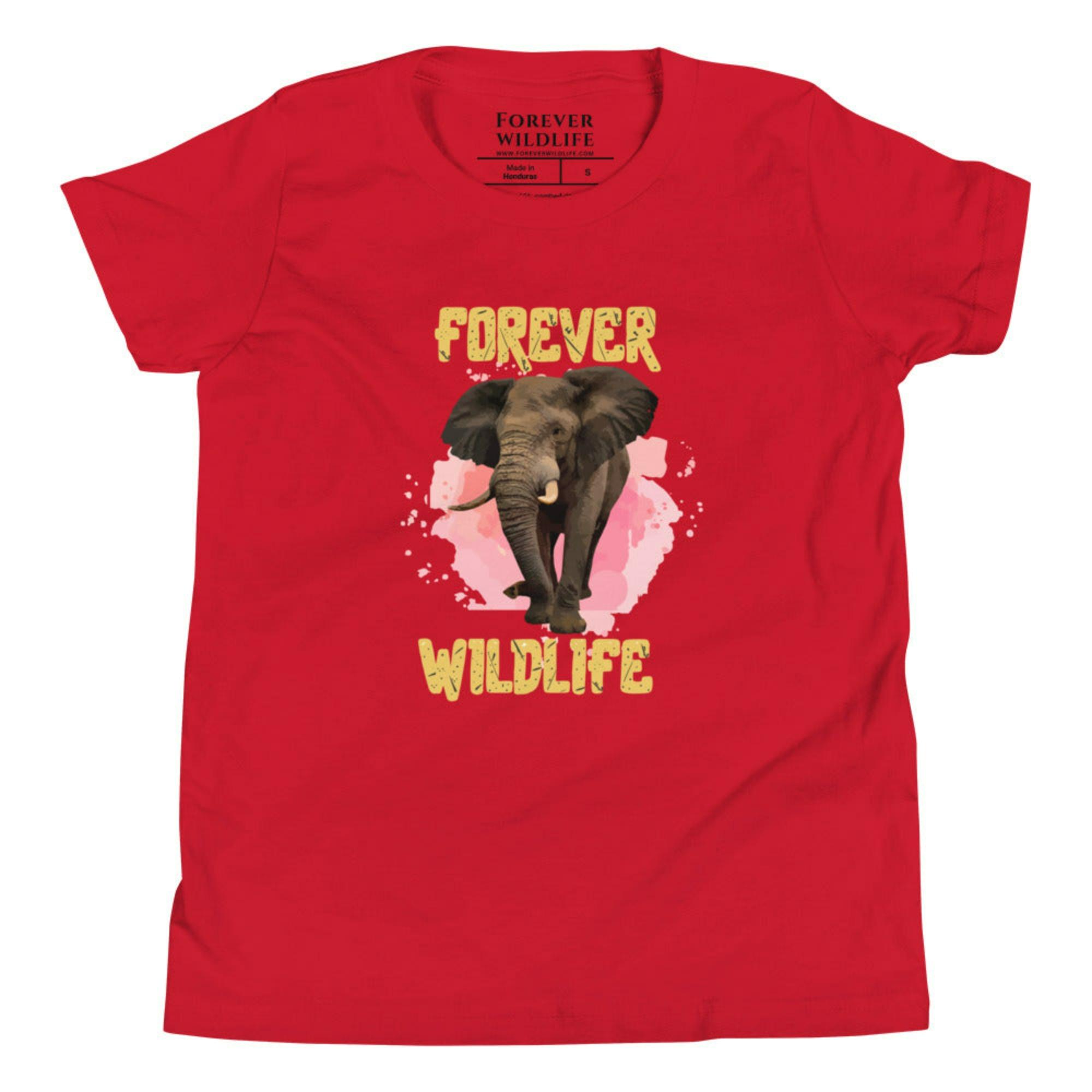 Red Youth T-Shirt with Elephant graphic as part of Wildlife T Shirts, Wildlife Clothing & Apparel by Forever Wildlife