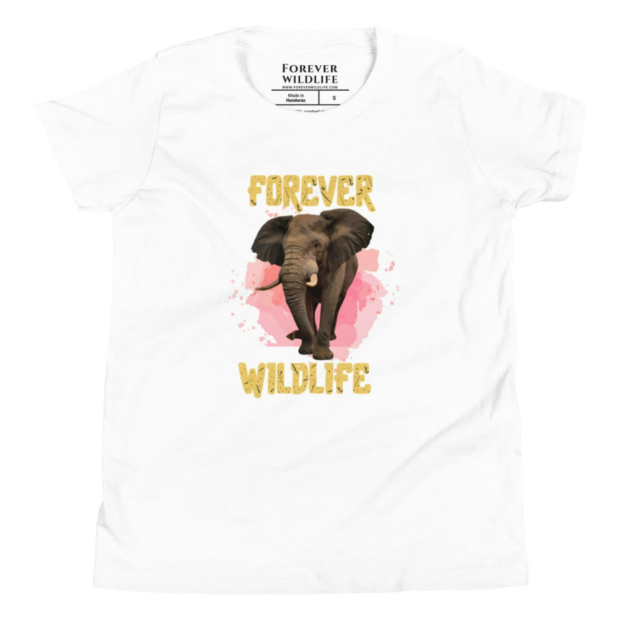 White Youth T-Shirt with Elephant graphic as part of Wildlife T Shirts, Wildlife Clothing & Apparel by Forever Wildlife