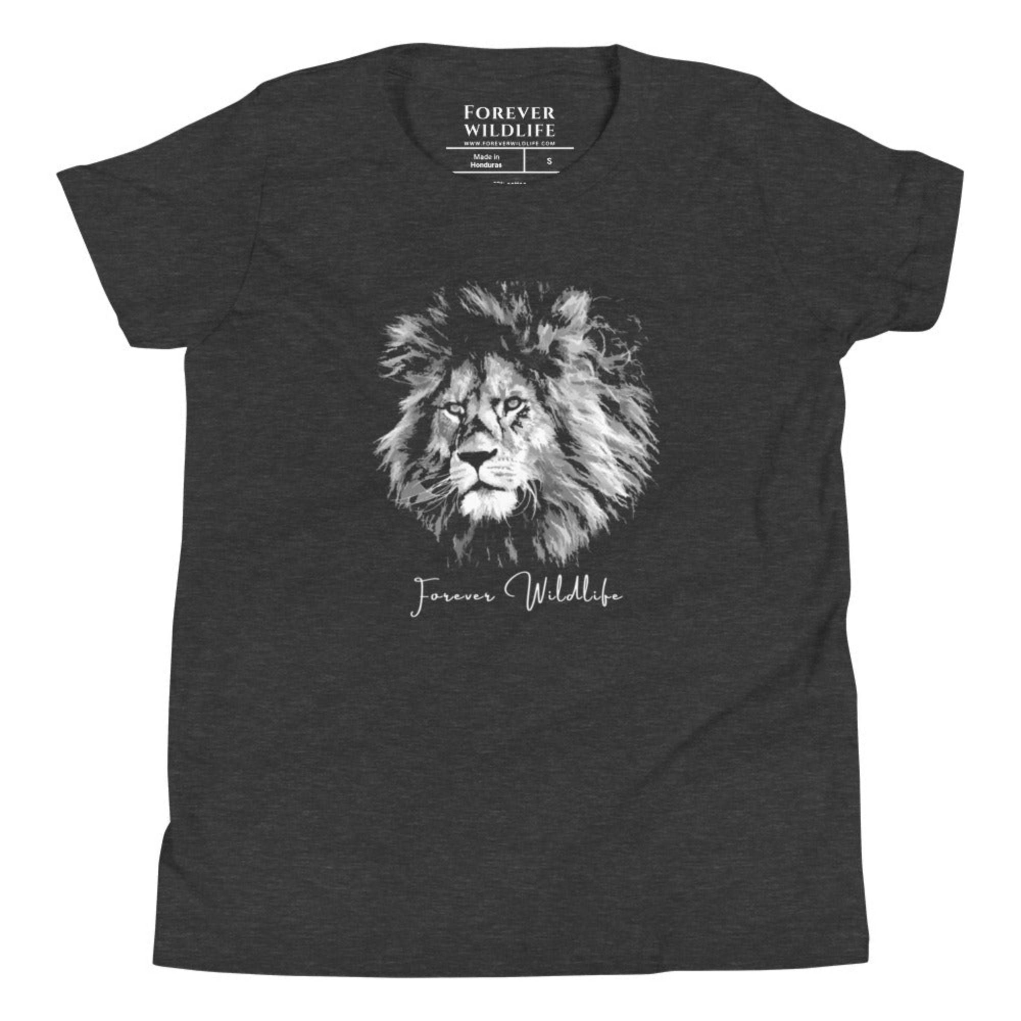 Grey Heather Youth T-Shirt with Lion graphic as part of Wildlife T Shirts, Wildlife Clothing & Apparel by Forever Wildlife