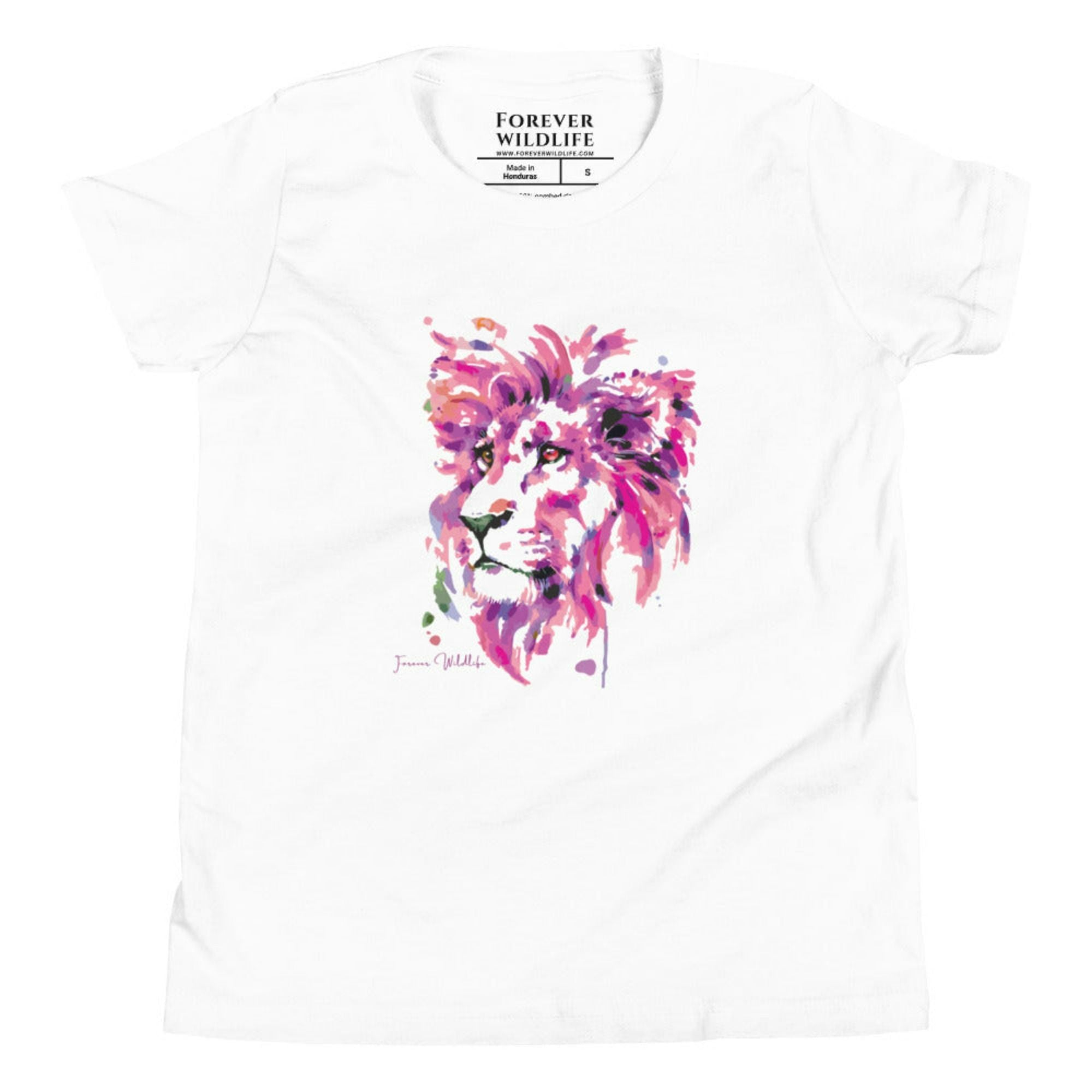 White Youth T-Shirt with Lion graphic as part of Wildlife T Shirts, Wildlife Clothing & Apparel by Forever Wildlife