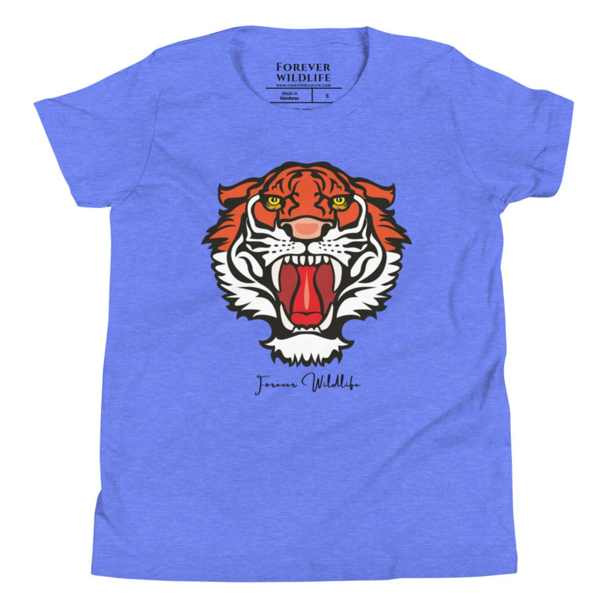 Columbia Blue Heather Youth T-Shirt with Tiger graphic as part of Wildlife T Shirts, Wildlife Clothing & Apparel by Forever Wildlife