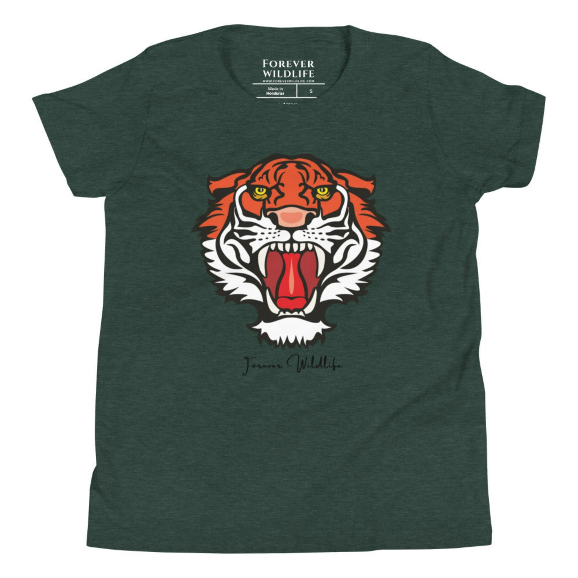 Forest Heather Youth T-Shirt with Tiger graphic as part of Wildlife T Shirts, Wildlife Clothing & Apparel by Forever Wildlife