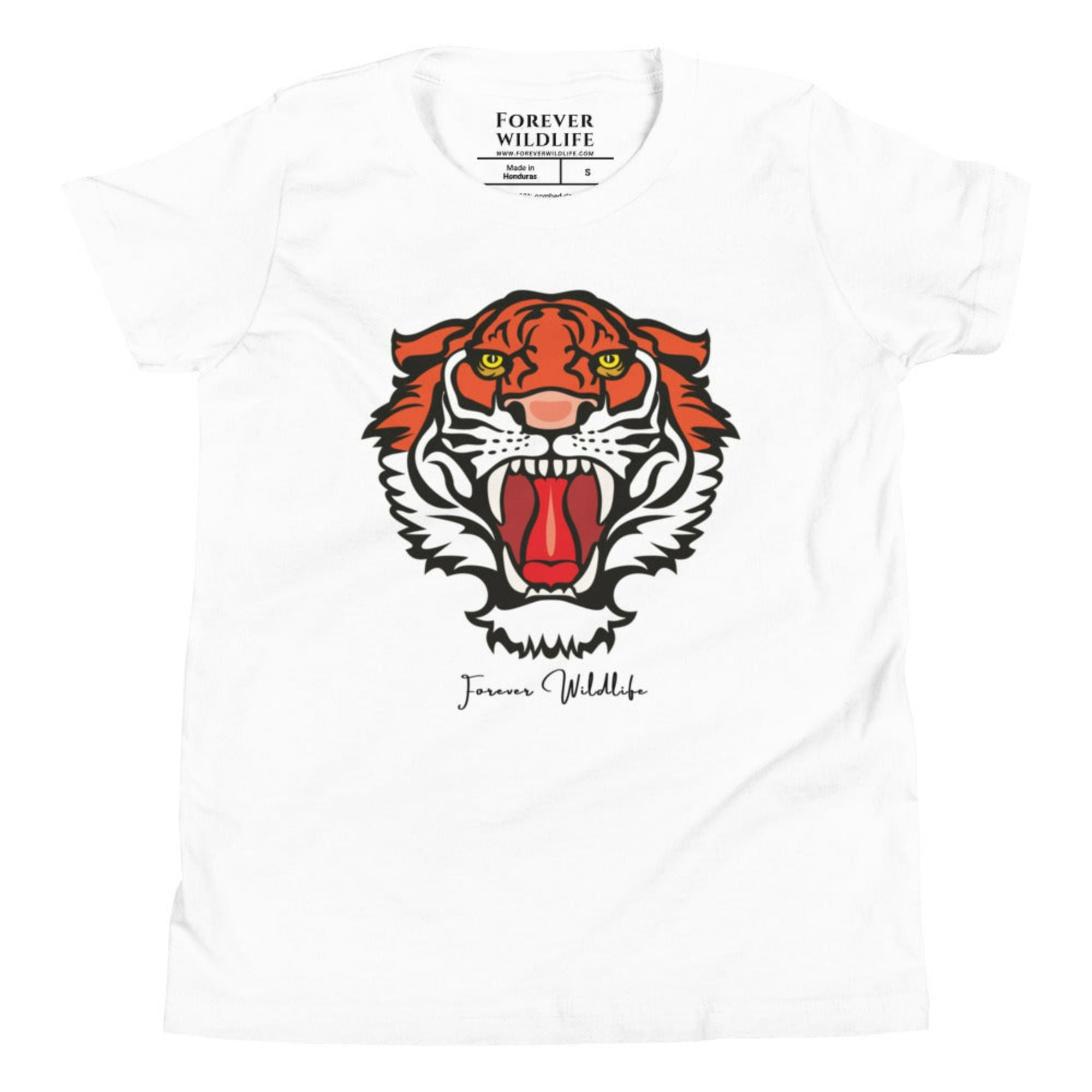 White Tiger Youth T-Shirt with Tiger graphic as part of Wildlife T Shirts, Wildlife Clothing & Apparel by Forever Wildlife